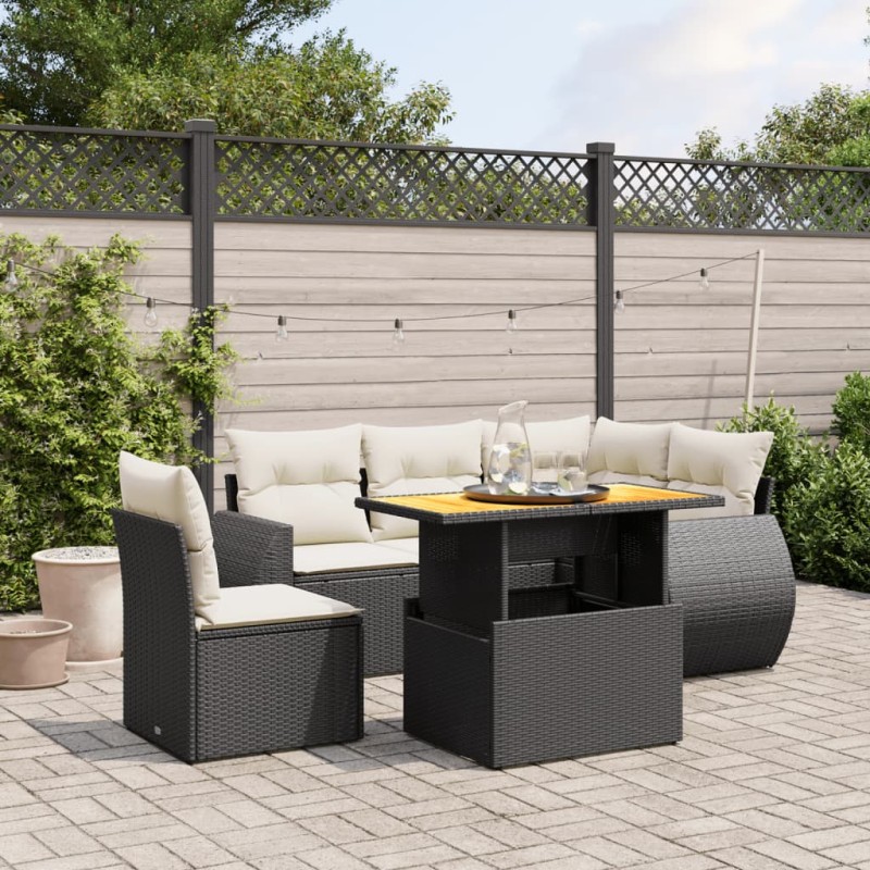 vidaXL 6-tlg. Garten-Sofagarnitur mit Kissen Schwarz Poly Rattan vidaXL 6-tlg. Garten-Sofagarnitur mit Kissen Schwarz Poly Rattan