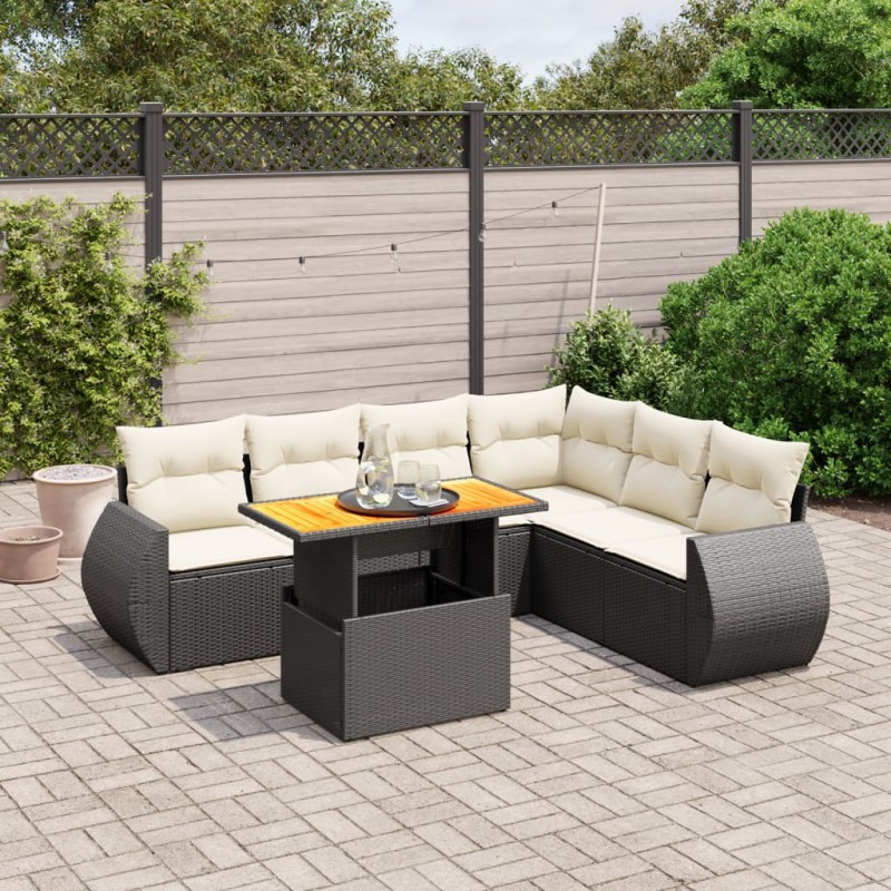 vidaXL 7-tlg. Garten-Sofagarnitur mit Kissen Schwarz Poly Rattan vidaXL 7-tlg. Garten-Sofagarnitur mit Kissen Schwarz Poly Rattan