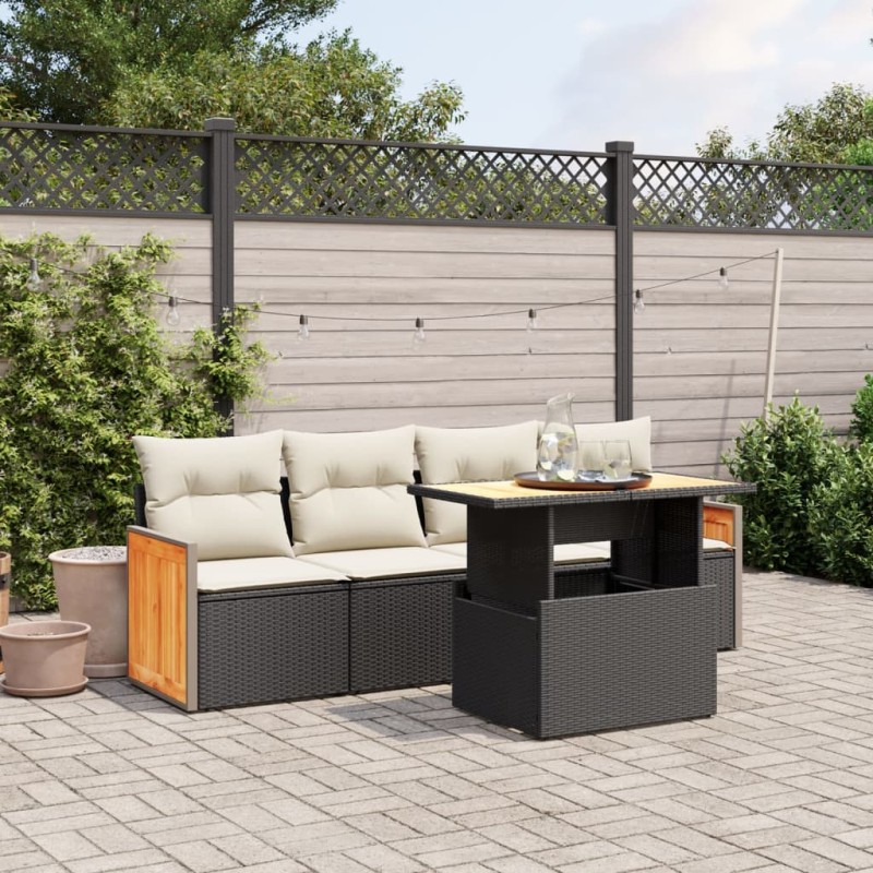 vidaXL 5-tlg. Garten-Sofagarnitur mit Kissen Schwarz Poly Rattan vidaXL 5-tlg. Garten-Sofagarnitur mit Kissen Schwarz Poly Rattan