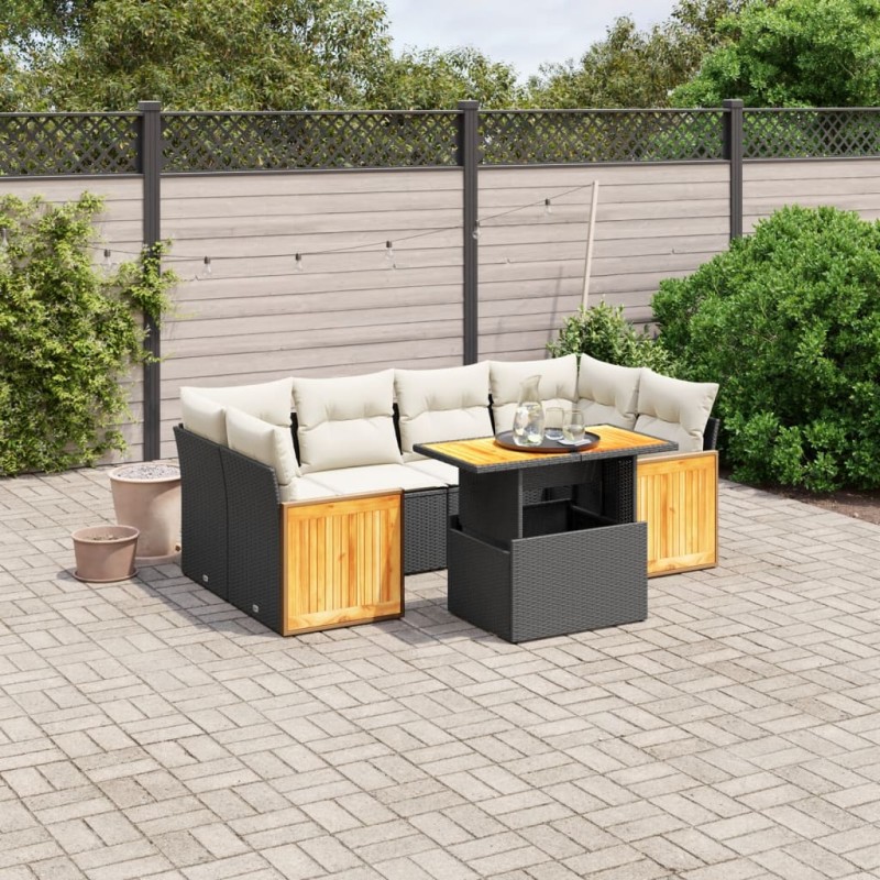 vidaXL 7-tlg. Garten-Sofagarnitur mit Kissen Schwarz Poly Rattan vidaXL 7-tlg. Garten-Sofagarnitur mit Kissen Schwarz Poly Rattan