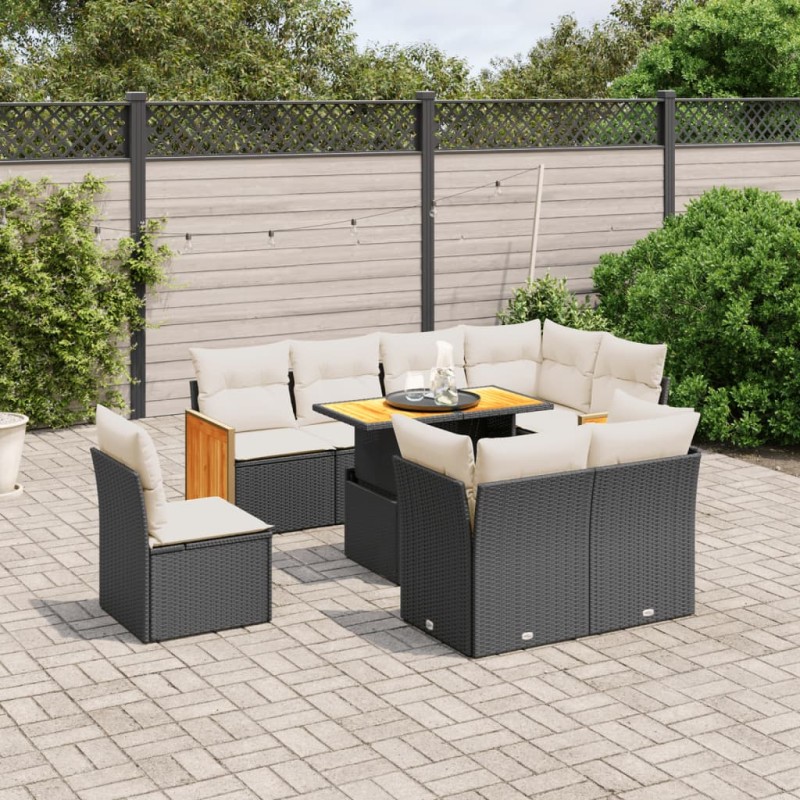 vidaXL 9-tlg. Garten-Sofagarnitur mit Kissen Schwarz Poly Rattan vidaXL 9-tlg. Garten-Sofagarnitur mit Kissen Schwarz Poly Rattan