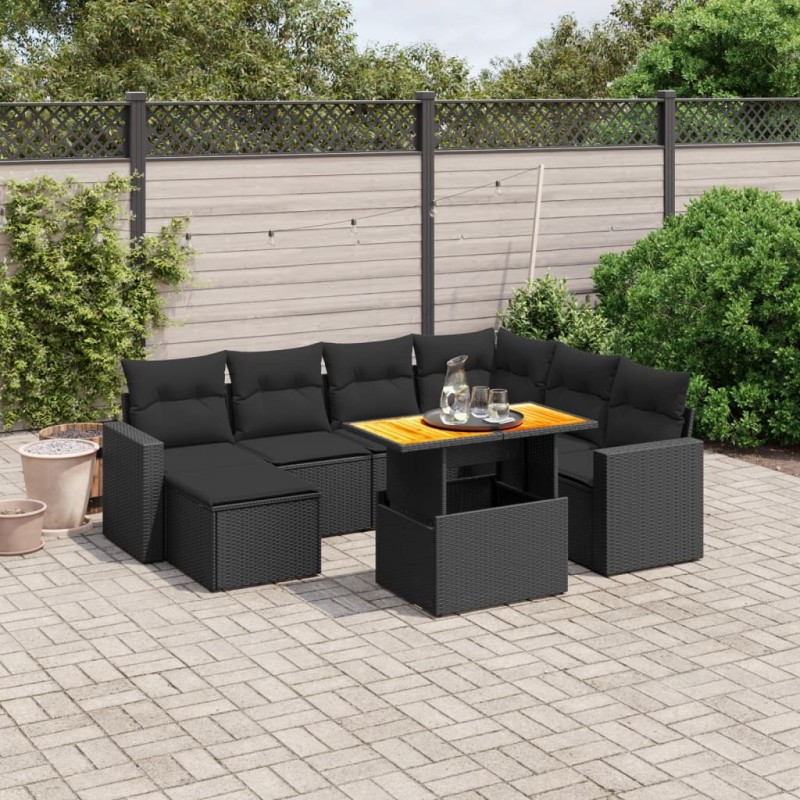 vidaXL 8-tlg. Garten-Sofagarnitur mit Kissen Schwarz Poly Rattan vidaXL 8-tlg. Garten-Sofagarnitur mit Kissen Schwarz Poly Rattan