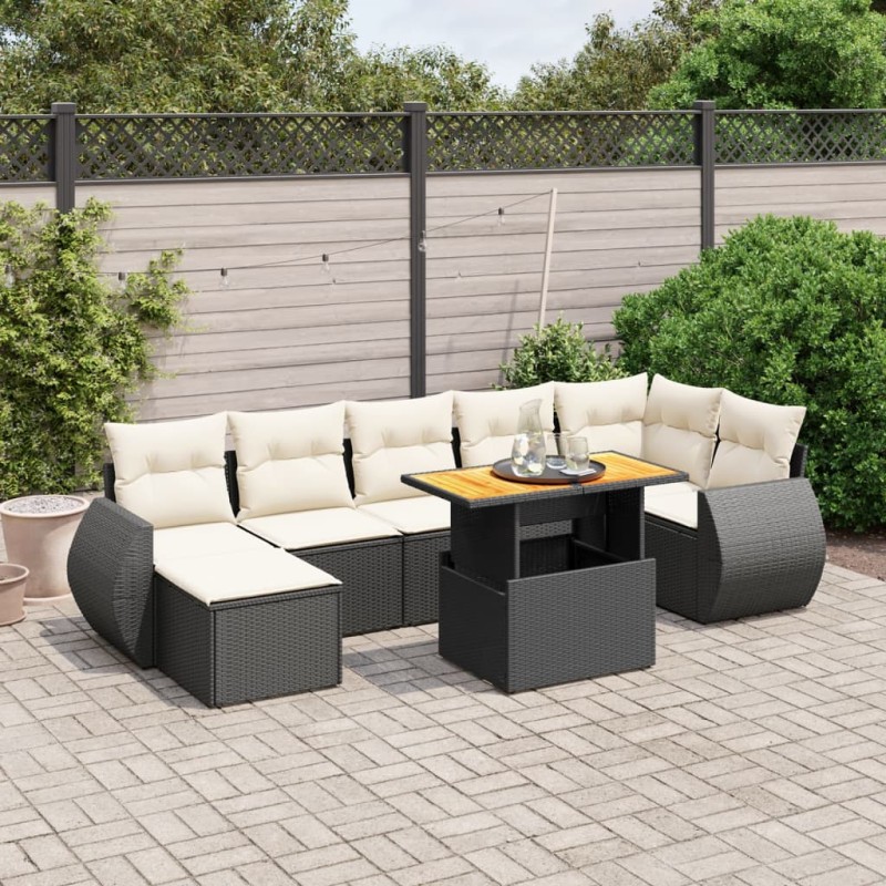 vidaXL 8-tlg. Garten-Sofagarnitur mit Kissen Schwarz Poly Rattan vidaXL 8-tlg. Garten-Sofagarnitur mit Kissen Schwarz Poly Rattan