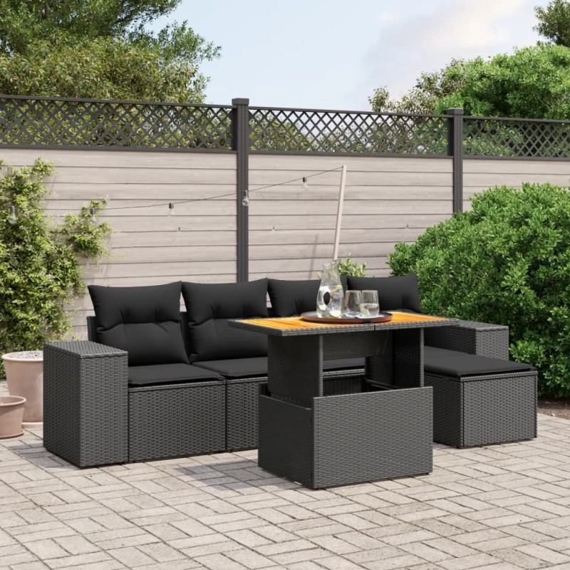 vidaXL 6-tlg. Garten-Sofagarnitur mit Kissen Schwarz Poly Rattan vidaXL 6-tlg. Garten-Sofagarnitur mit Kissen Schwarz Poly Rattan