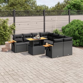 vidaXL 8-tlg. Garten-Sofagarnitur mit Kissen Schwarz Poly Rattan