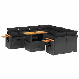 vidaXL 8-tlg. Garten-Sofagarnitur mit Kissen Schwarz Poly Rattan