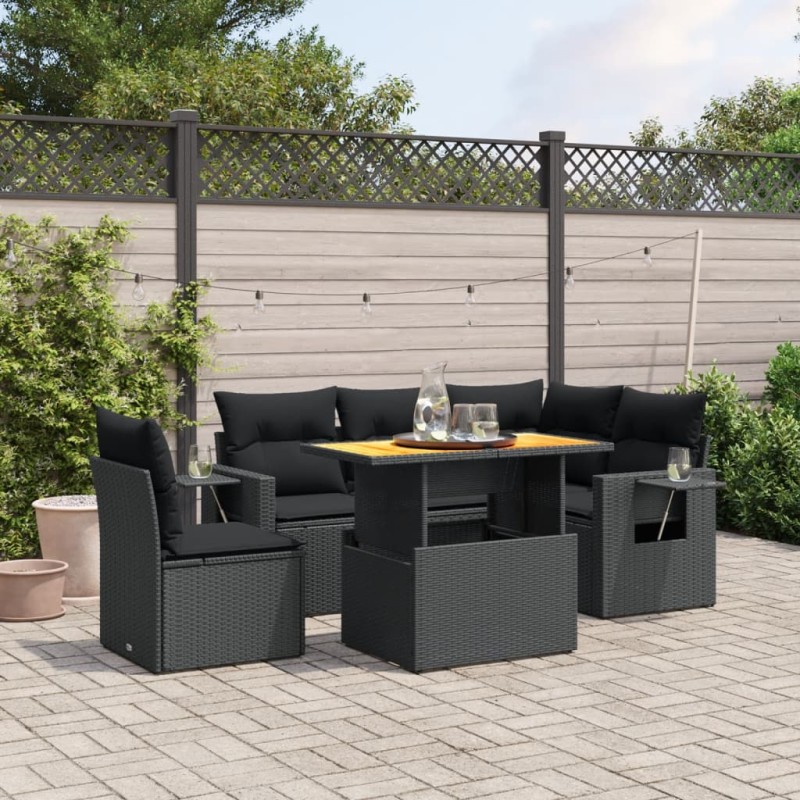 vidaXL 6-tlg. Garten-Sofagarnitur mit Kissen Schwarz Poly Rattan vidaXL 6-tlg. Garten-Sofagarnitur mit Kissen Schwarz Poly Rattan