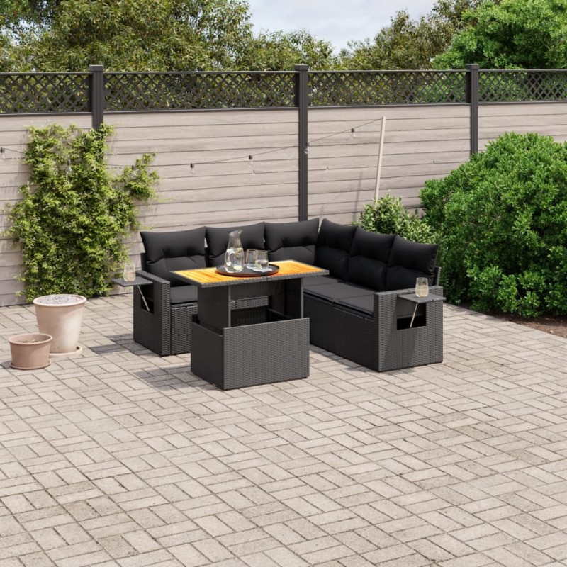 vidaXL 6-tlg. Garten-Sofagarnitur mit Kissen Schwarz Poly Rattan vidaXL 6-tlg. Garten-Sofagarnitur mit Kissen Schwarz Poly Rattan
