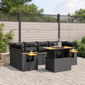vidaXL 7-tlg. Garten-Sofagarnitur mit Kissen Schwarz Poly Rattan