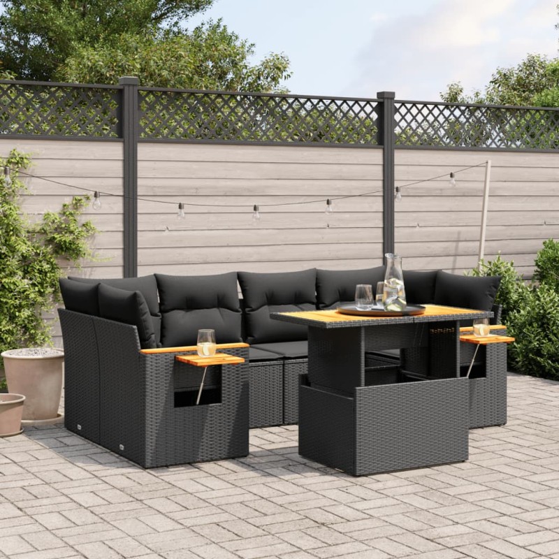 vidaXL 7-tlg. Garten-Sofagarnitur mit Kissen Schwarz Poly Rattan vidaXL 7-tlg. Garten-Sofagarnitur mit Kissen Schwarz Poly Rattan
