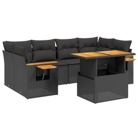 vidaXL 7-tlg. Garten-Sofagarnitur mit Kissen Schwarz Poly Rattan