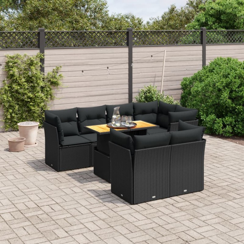 vidaXL 8-tlg. Garten-Sofagarnitur mit Kissen Schwarz Poly Rattan vidaXL 8-tlg. Garten-Sofagarnitur mit Kissen Schwarz Poly Rattan