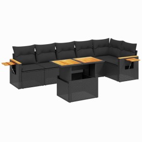 vidaXL 7-tlg. Garten-Sofagarnitur mit Kissen Schwarz Poly Rattan