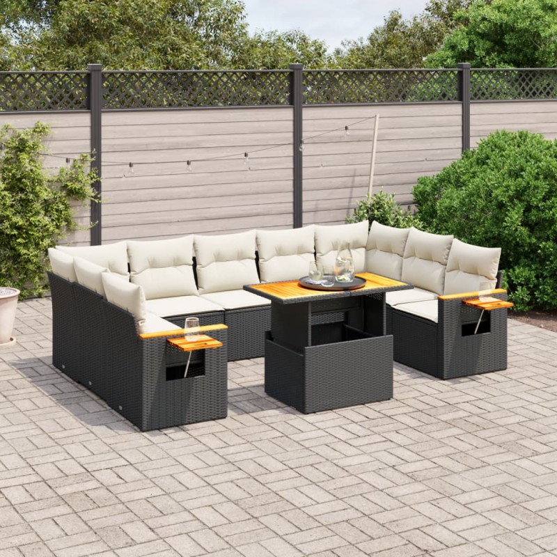 vidaXL 10-tlg. Garten-Sofagarnitur mit Kissen Schwarz Poly Rattan vidaXL 10-tlg. Garten-Sofagarnitur mit Kissen Schwarz Poly Rattan