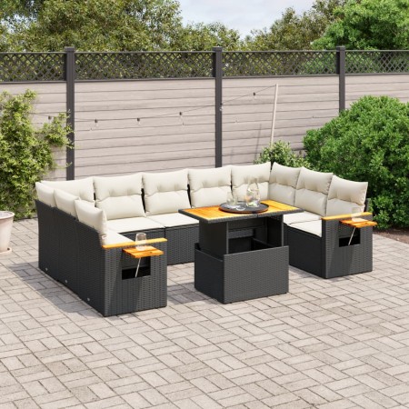 vidaXL 10-tlg. Garten-Sofagarnitur mit Kissen Schwarz Poly Rattan