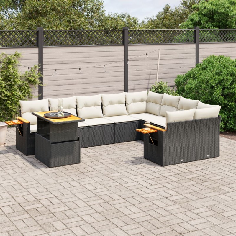 vidaXL 10-tlg. Garten-Sofagarnitur mit Kissen Schwarz Poly Rattan vidaXL 10-tlg. Garten-Sofagarnitur mit Kissen Schwarz Poly Rattan