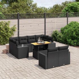 vidaXL 11-tlg. Garten-Sofagarnitur mit Kissen Schwarz Poly Rattan