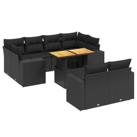 vidaXL 11-tlg. Garten-Sofagarnitur mit Kissen Schwarz Poly Rattan