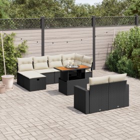 vidaXL 11-tlg. Garten-Sofagarnitur mit Kissen Schwarz Poly Rattan