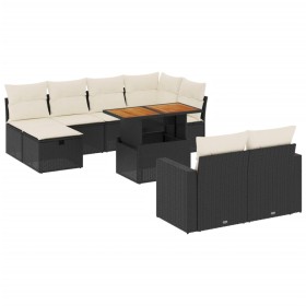 vidaXL 11-tlg. Garten-Sofagarnitur mit Kissen Schwarz Poly Rattan