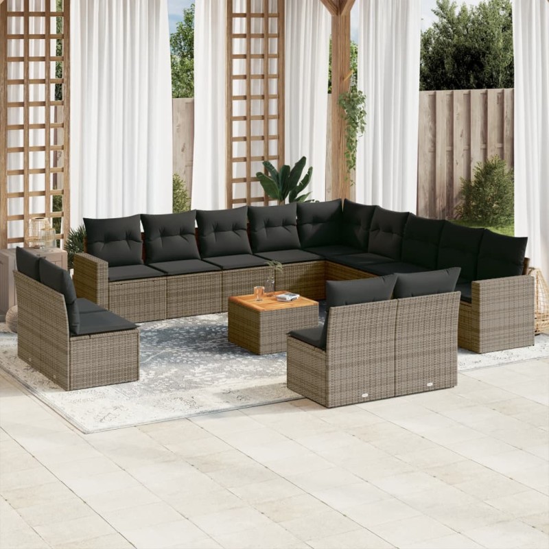 vidaXL 14-tlg. Garten-Sofagarnitur mit Kissen Grau Poly Rattan vidaXL 14-tlg. Garten-Sofagarnitur mit Kissen Grau Poly Rattan