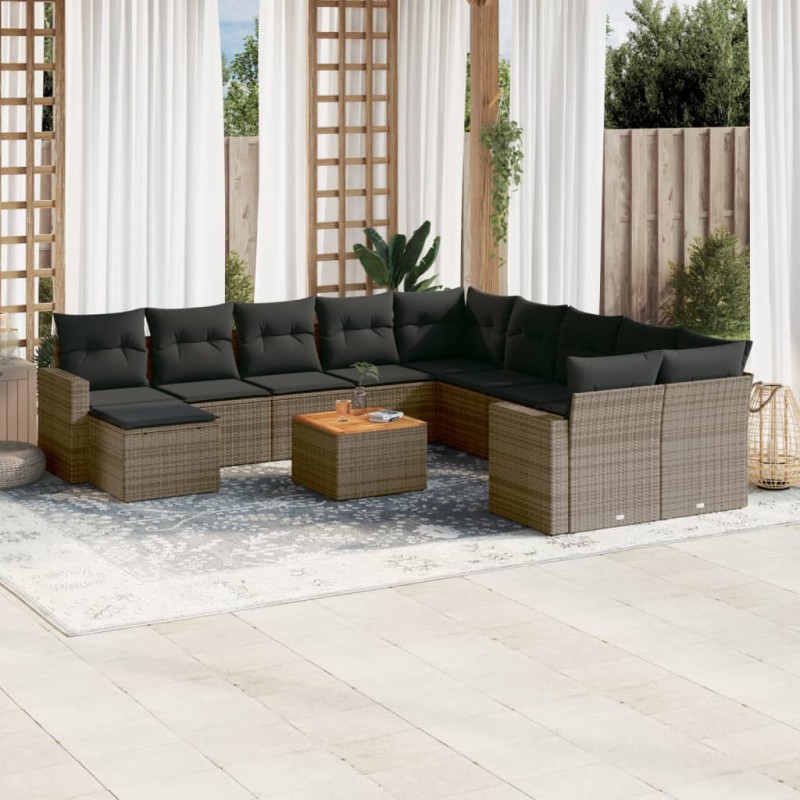 vidaXL 14-tlg. Garten-Sofagarnitur mit Kissen Grau Poly Rattan vidaXL 14-tlg. Garten-Sofagarnitur mit Kissen Grau Poly Rattan