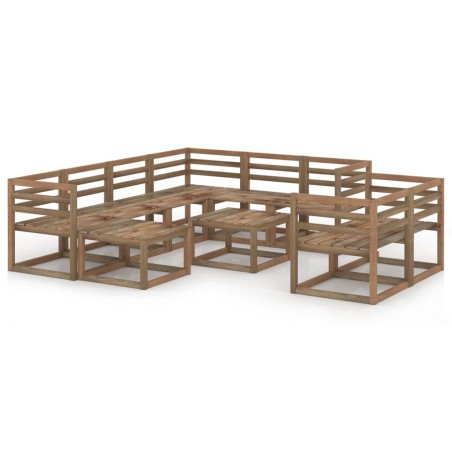 vidaXL 10-tlg. Garten-Lounge-Set Braun Imprägniertes Kiefernholz
