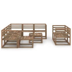 vidaXL 10-tlg. Garten-Lounge-Set Braun Imprägniertes Kiefernholz