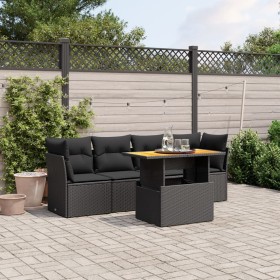 vidaXL 5-tlg. Garten-Sofagarnitur mit Kissen Schwarz Poly Rattan