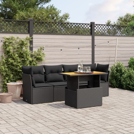 vidaXL 5-tlg. Garten-Sofagarnitur mit Kissen Schwarz Poly Rattan