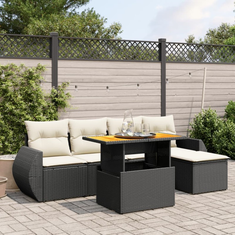 vidaXL 6-tlg. Garten-Sofagarnitur mit Kissen Schwarz Poly Rattan vidaXL 6-tlg. Garten-Sofagarnitur mit Kissen Schwarz Poly Rattan