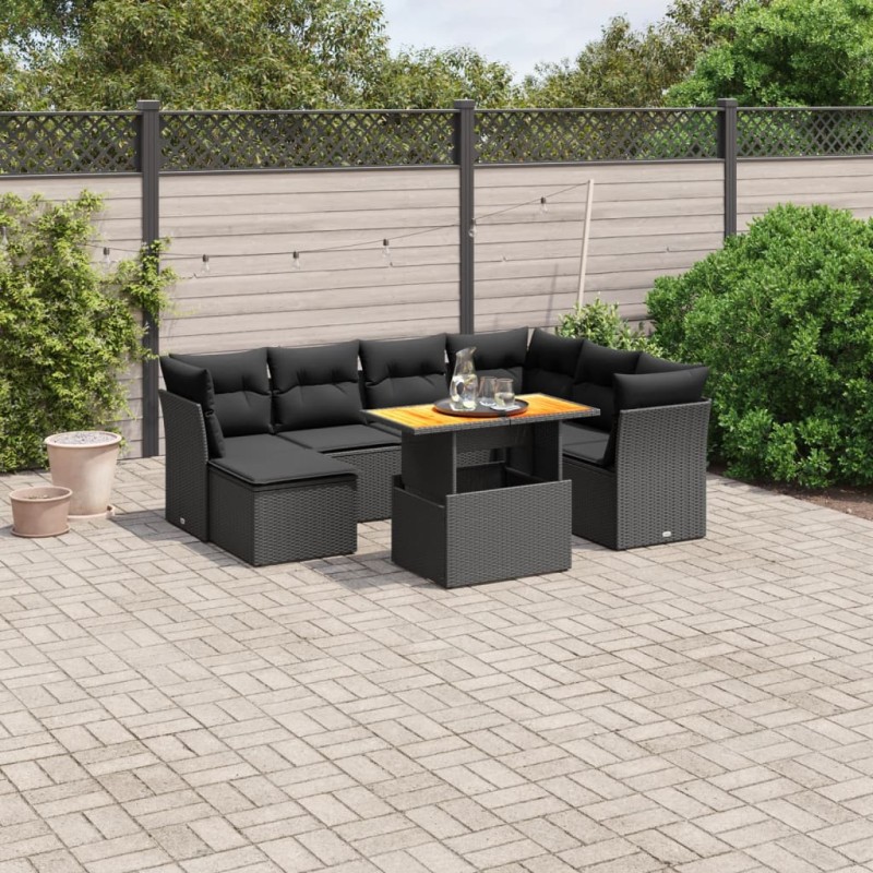 vidaXL 8-tlg. Garten-Sofagarnitur mit Kissen Schwarz Poly Rattan vidaXL 8-tlg. Garten-Sofagarnitur mit Kissen Schwarz Poly Rattan