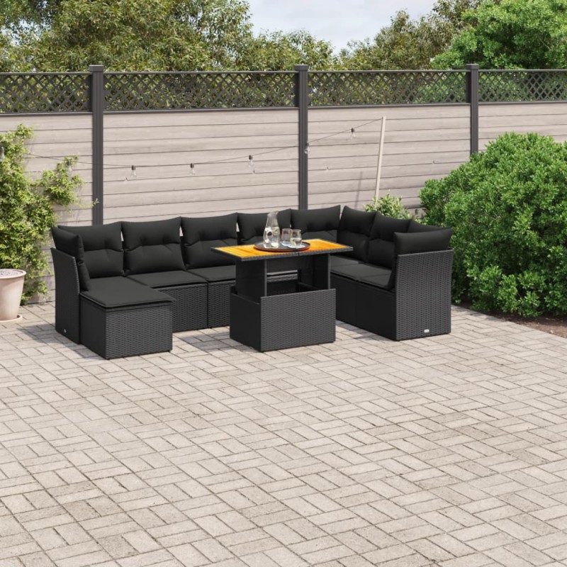 vidaXL 9-tlg. Garten-Sofagarnitur mit Kissen Schwarz Poly Rattan vidaXL 9-tlg. Garten-Sofagarnitur mit Kissen Schwarz Poly Rattan