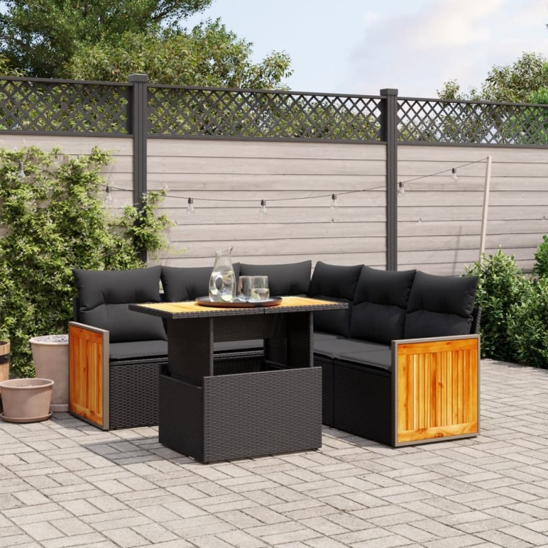vidaXL 6-tlg. Garten-Sofagarnitur mit Kissen Schwarz Poly Rattan vidaXL 6-tlg. Garten-Sofagarnitur mit Kissen Schwarz Poly Rattan