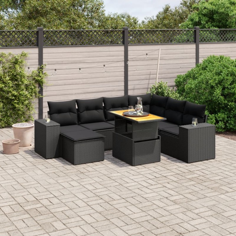 vidaXL 8-tlg. Garten-Sofagarnitur mit Kissen Schwarz Poly Rattan vidaXL 8-tlg. Garten-Sofagarnitur mit Kissen Schwarz Poly Rattan