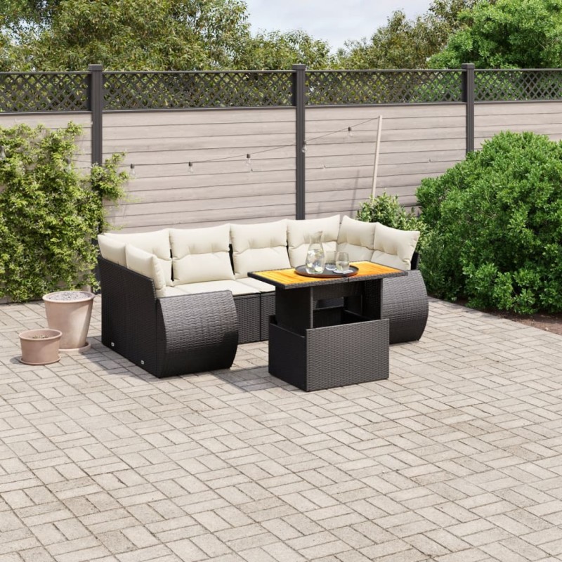 vidaXL 7-tlg. Garten-Sofagarnitur mit Kissen Schwarz Poly Rattan vidaXL 7-tlg. Garten-Sofagarnitur mit Kissen Schwarz Poly Rattan