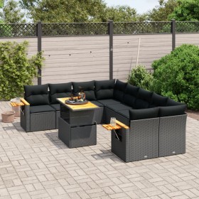 vidaXL 9-tlg. Garten-Sofagarnitur mit Kissen Schwarz Poly Rattan