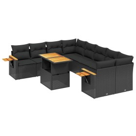 vidaXL 9-tlg. Garten-Sofagarnitur mit Kissen Schwarz Poly Rattan