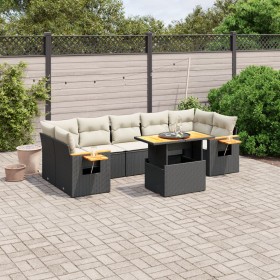 vidaXL 8-tlg. Garten-Sofagarnitur mit Kissen Schwarz Poly Rattan