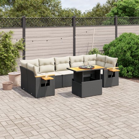 vidaXL 8-tlg. Garten-Sofagarnitur mit Kissen Schwarz Poly Rattan