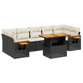 vidaXL 8-tlg. Garten-Sofagarnitur mit Kissen Schwarz Poly Rattan