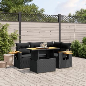 vidaXL 5-tlg. Garten-Sofagarnitur mit Kissen Schwarz Poly Rattan