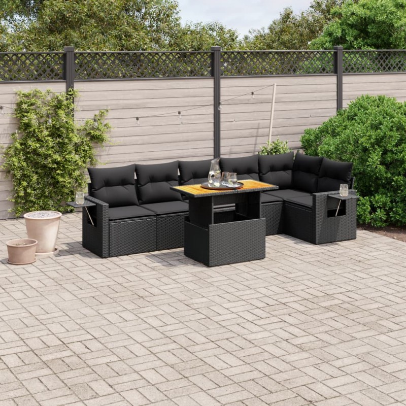 vidaXL 7-tlg. Garten-Sofagarnitur mit Kissen Schwarz Poly Rattan vidaXL 7-tlg. Garten-Sofagarnitur mit Kissen Schwarz Poly Rattan