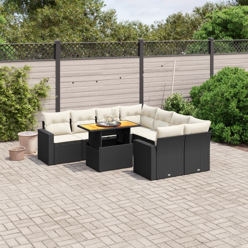 vidaXL 9-tlg. Garten-Sofagarnitur mit Kissen Schwarz Poly Rattan vidaXL 9-tlg. Garten-Sofagarnitur mit Kissen Schwarz Poly Rattan