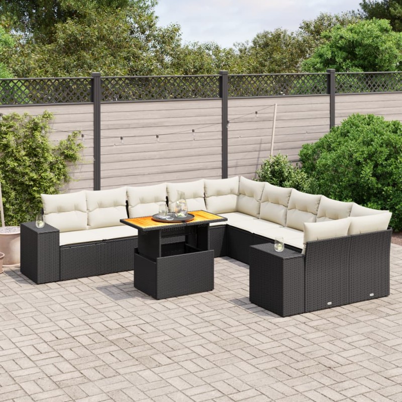 vidaXL 11-tlg. Garten-Sofagarnitur mit Kissen Schwarz Poly Rattan vidaXL 11-tlg. Garten-Sofagarnitur mit Kissen Schwarz Poly Rattan