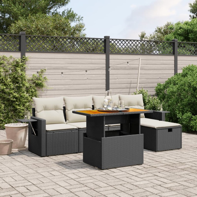vidaXL 6-tlg. Garten-Sofagarnitur mit Kissen Schwarz Poly Rattan vidaXL 6-tlg. Garten-Sofagarnitur mit Kissen Schwarz Poly Rattan