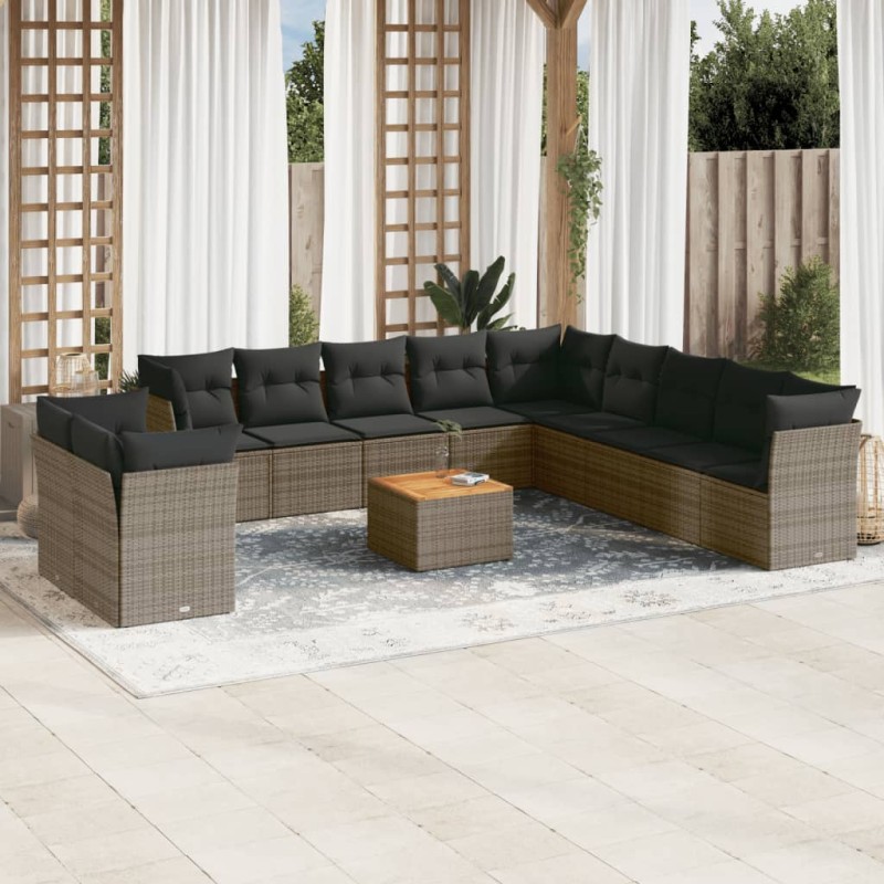 vidaXL 12-tlg. Garten-Sofagarnitur mit Kissen Grau Poly Rattan vidaXL 12-tlg. Garten-Sofagarnitur mit Kissen Grau Poly Rattan