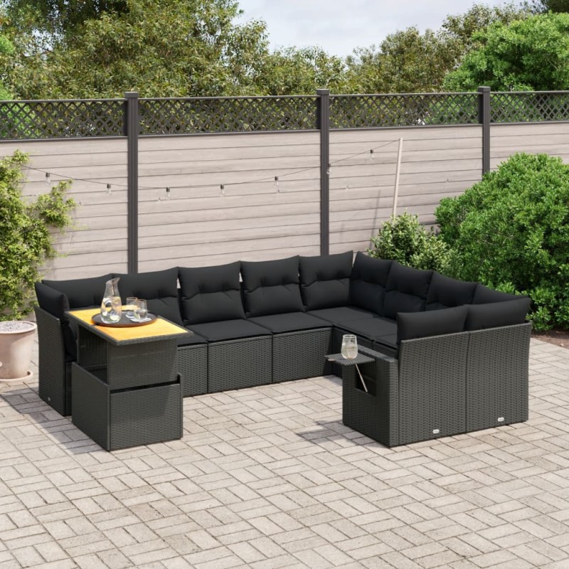 vidaXL 10-tlg. Garten-Sofagarnitur mit Kissen Schwarz Poly Rattan vidaXL 10-tlg. Garten-Sofagarnitur mit Kissen Schwarz Poly Rattan