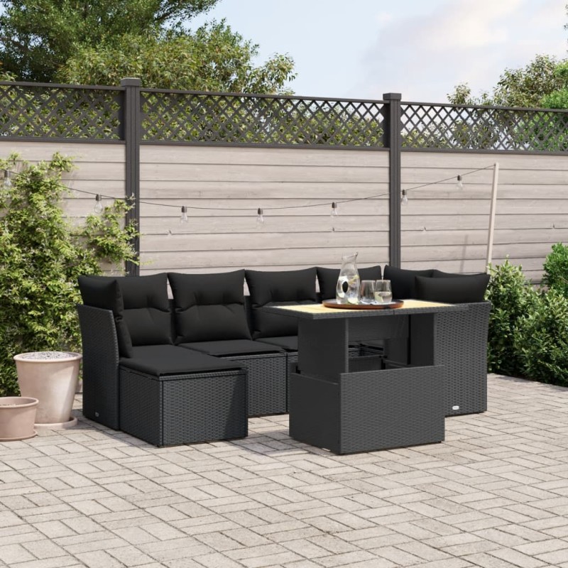 vidaXL 7-tlg. Garten-Sofagarnitur mit Kissen Schwarz Poly Rattan vidaXL 7-tlg. Garten-Sofagarnitur mit Kissen Schwarz Poly Rattan