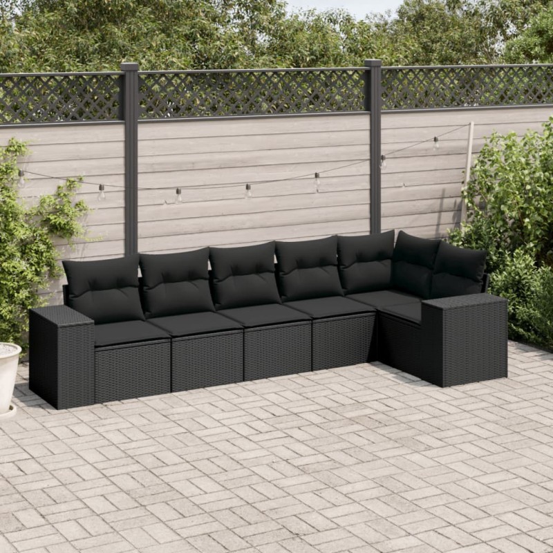 vidaXL 6-tlg. Garten-Sofagarnitur mit Kissen Schwarz Poly Rattan vidaXL 6-tlg. Garten-Sofagarnitur mit Kissen Schwarz Poly Rattan